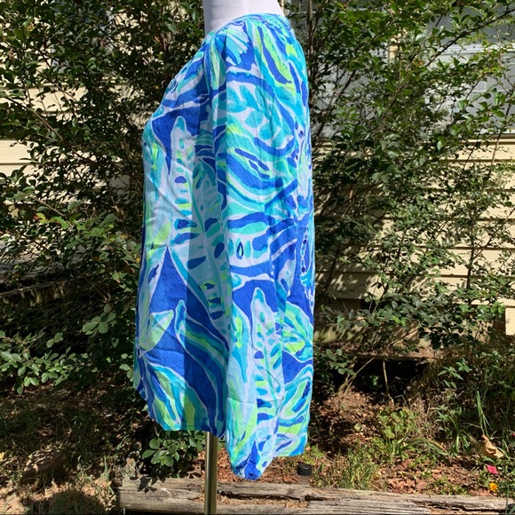 SMALL Lilly Pulitzer Blue Beckon Palm Passage Tropical Elsa Button Down Top XXS - Picture 7 of 13